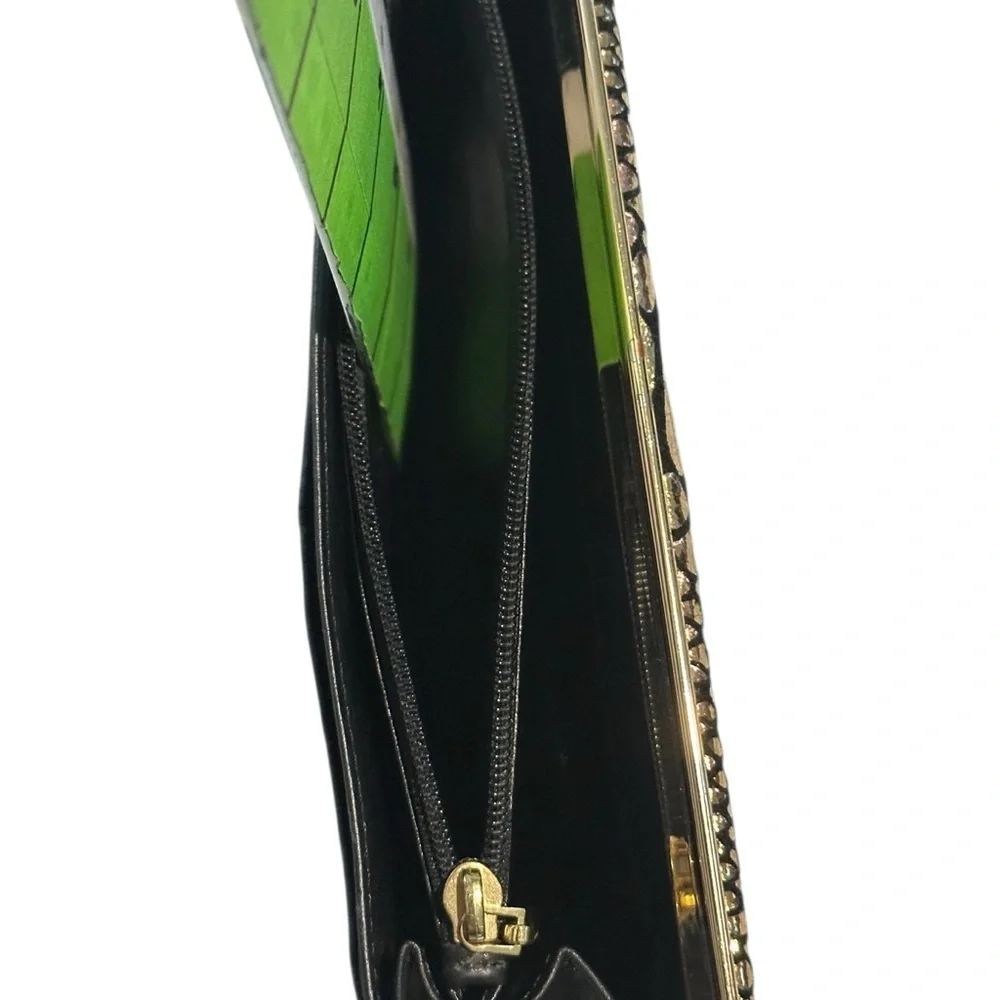 Lodis faux leather snake skin/ python print finish clutch purse.